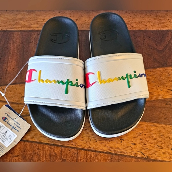 Champion Shoes - NWT-Champion-Women's-Slides-Size 6-Black, White & Rainbow